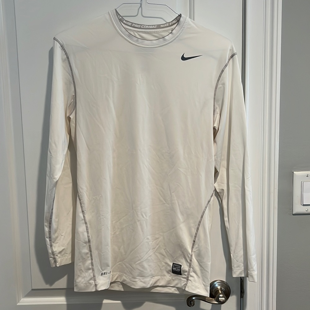 Nike Pro Combat Mens white long sleeve Compression Shirt, size XL